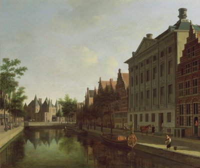 Ansicht des Kloveniersburgwal in Amsterdam, mit der Waag und einem vor dem Trippenhuis vertäuten Lastkahn, 1685 von Gerrit Adriaensz Berckheyde